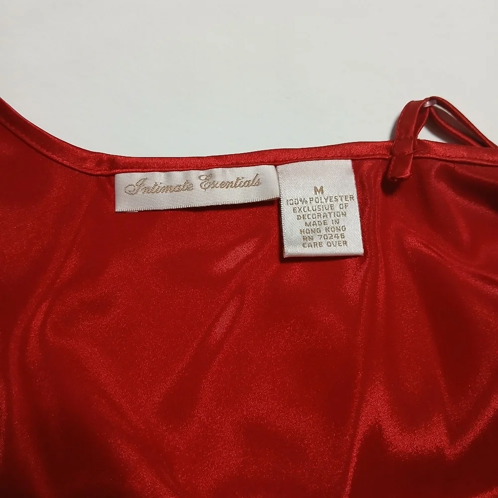 Elegant Red‎ Satin Nightgown with Lace Trim